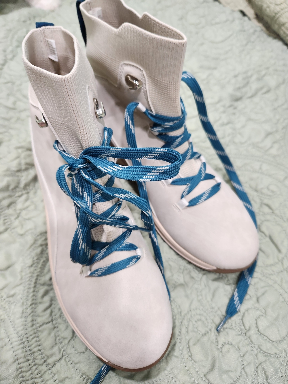 Maurices Cream Ankle Lace-Up Boots with Blue Laces